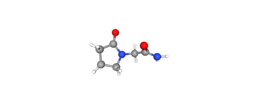 Nootropil 800 mg tabletin etken maddesi olan pirasetamın üç boyutlu yapısı