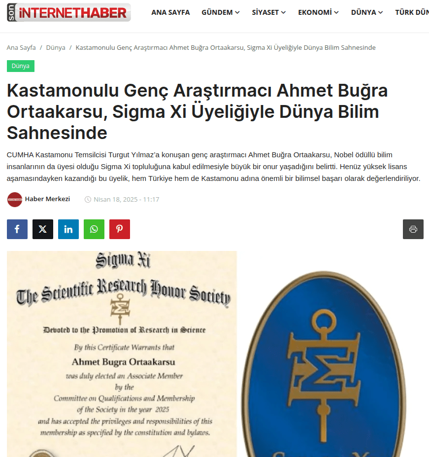 sigma xi üyeliği haberi